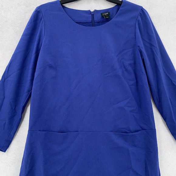 J Crew Wool Sheath Dress Long Sleeve Front‎ Pockets Knee Length Blue Womens 4 - Picture 3 of 8